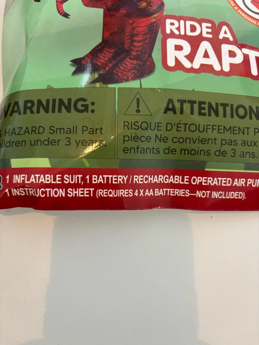 Spooktacular Creations Kids Inflatable Raptor Ride On Costume LED Eyes 7-10